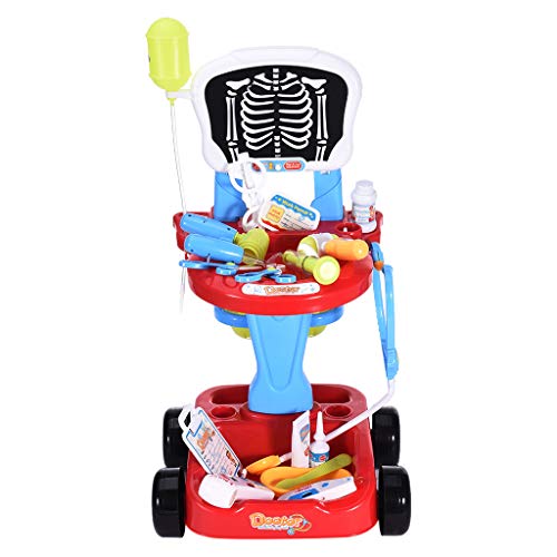 Childrens Doctor Pretend Play Set | 22 Piece Kids 2-Tier Doctor Trolley Playset with Electric Analog X-ray Screen & Medical Accessories Kit Stethoscope Toys | Educational Toy Gifts for Kids (Red) - Thumbnail 2