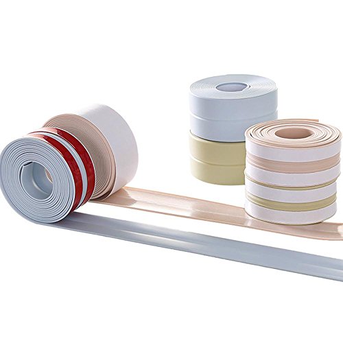 FTXJ Self Adhesive Waterproof Tape Sink Tub Wall Caulk Strip Kitchen Bathroom Toilet Sealant Trim (White&Blue)