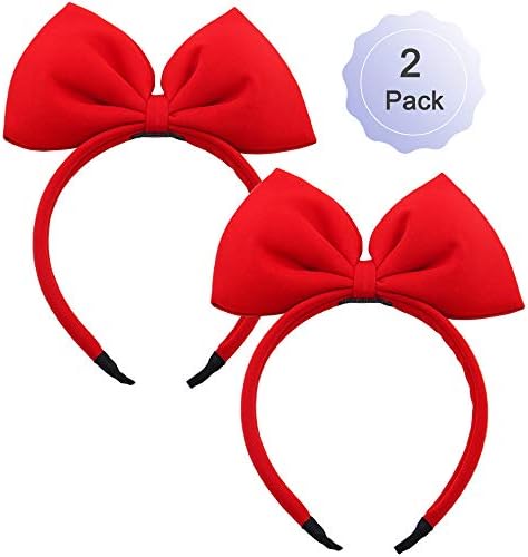 Bow Headband Red Bowknot Headband Big Bow Hair Hoop Cute Girls Kids Party Decoration Headdress Cosplay Costume Headwear Halloween Makeup Handmade Headpiece Hair Band Elastic Hair Accessories 2 Pack