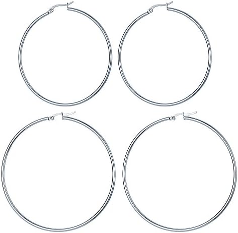 Yanxyad 2 Pairs Surgical Stainless Steel Hypoallergenic Round Hoop Earrings Set for Women 60-70MM
