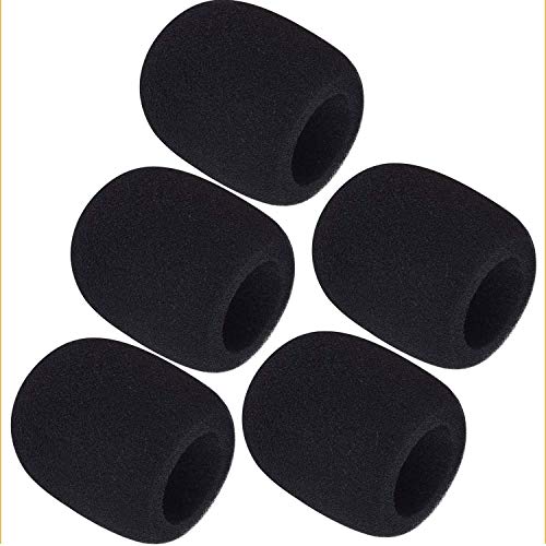 5 Pack Large Foam Cover Mic Windscreen Microphone Cover Handheld Foam Windscreen for MXL, Audio,Perfect Pop Filter for Recording,Black