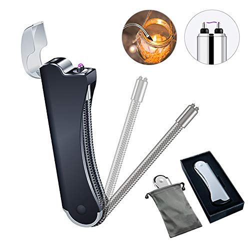 Candle Lighters,Windproof Electric 2in1 USB Rechargeable Arc Long Lighter with Flexible Neck Foldable Flameless Pocket Lighters for BBQ Grill Firework Cupcake Fireplace Cigarette (Black)