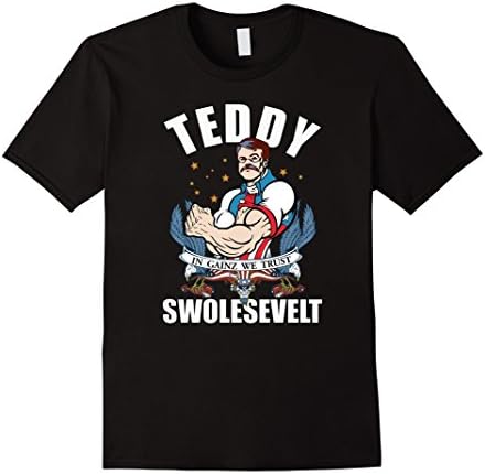 Men's Teddy Swolesevelt Funny Patriotic Gainz Workout T-Shirt 2XL Black