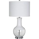 Amazon Brand – Stone & Beam Modern Glass Table Lamp With Light Bulb And White Shade - 15 x 15x 28 Inches, White