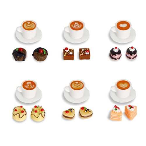 Hiawbon 24 Pcs Miniature Food Kitchen Decoration Sets 1:12 Miniature Coffee Mugs Cakes Dessert Model Pretend Coffee Food Miniatures Decor Cake Toppers for DIY Mini Kitchen Micro Landscape