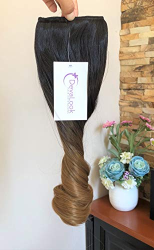17 Inches Wavy Curly One Piece Half Head Ombre Clip in Hair Extensions 120grams (Col. Nautral black to dark blonde)