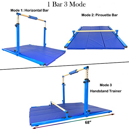 MARFULA Adjustable Gymnastic Bar with Mat Kip Bar with Fiberglass Rail