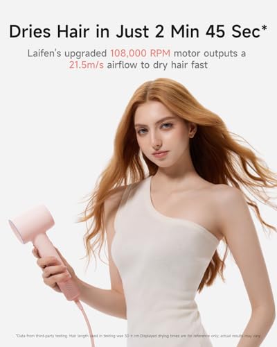 Laifen Hair Dryer SE 2, 200 Million Negative Ionic Blow Dryer with Child Mode and 108,000 RPM Brushless Motor, 1400W Powerful Fast Drying High-Speed Low Noise Hairdryer with Magnetic Attachments, HD130