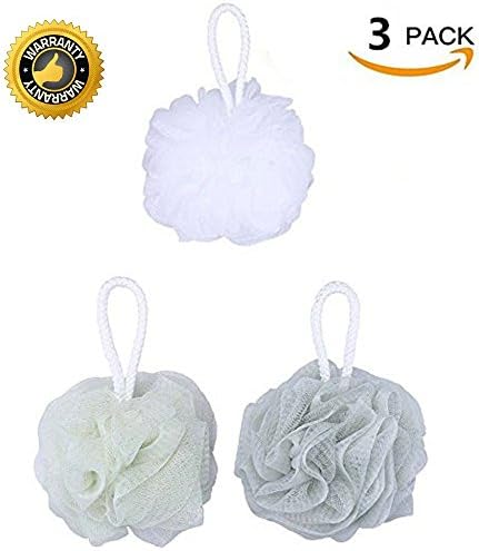 Bath Shower Sponge Pouf Loofahs Mesh Brush Shower Ball, Mesh Bath and Shower Sponge Cleanse Soothe Skin Travel Loofah Gift Set with 3 Hooks and Waterproof Case Bag Pack of 3