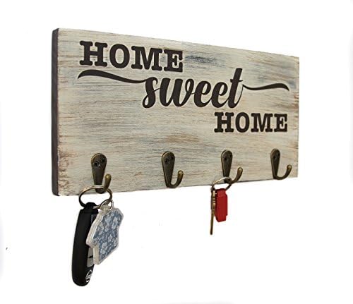 Home Sweet Home Sign Key Rack, Rustic Farmhouse Decor Wooden Sign Made in the USA