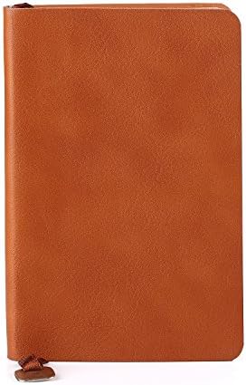 JINGOFFICE Classic Memo Notebook with Flat PU Leather Cover, Ivory Paper, Pocket, Mini Journal, Standard Ruled, 3.5"×5.9"(Brown)