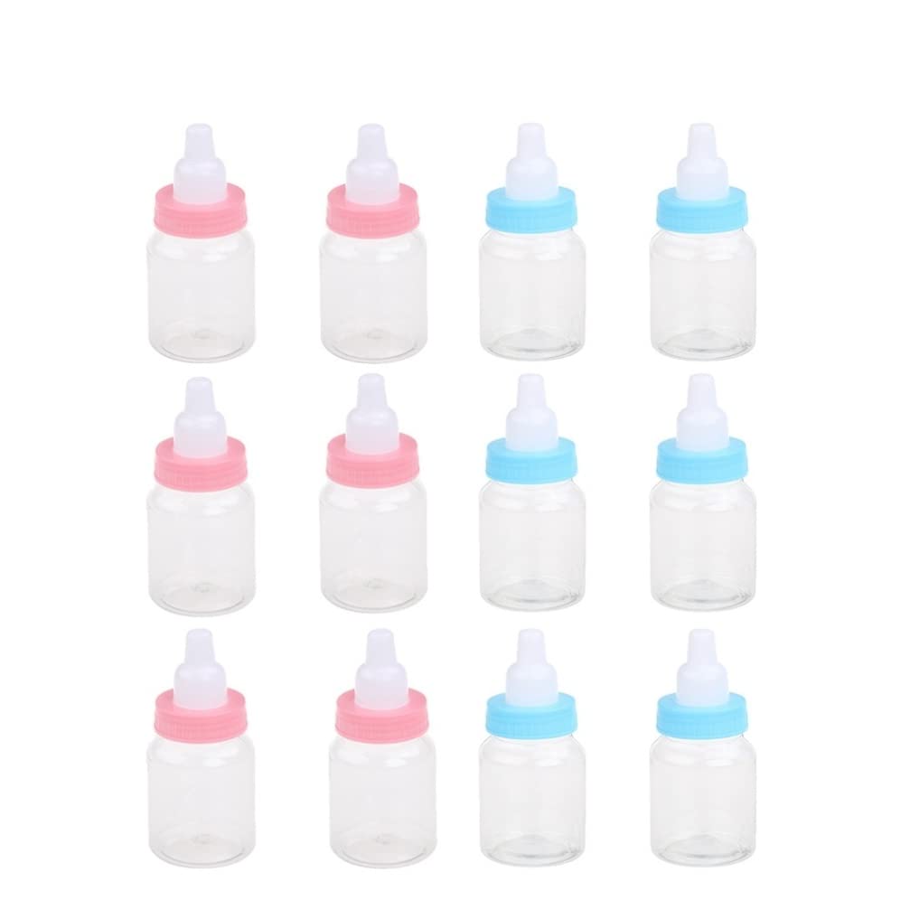 Feeding Bottles Mini Baby Shower Bottles Fillable Decorative Candy Transparent Bottle for Baby Shower Party Favors (12Pcs Blue and 12Pcs Pink)