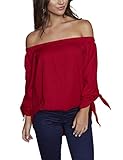 Just Quella Women's Off Shoulder Loose Shirt Blouse 8422 (L, Claret Red)