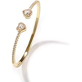 ZqlDDayUP Womens Cute Love Heart Open Cuff Bangle Bracelet 18K Gold Silver Plated Cubic Zirconia Bangle Bracelet, Heart Cuff Bracelet Hip Hop Jewelry Gift for Women