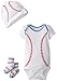 Vitamins Baby Baby-Boys Newborn Baseball 3 Piece Creeper Set, White, New Born