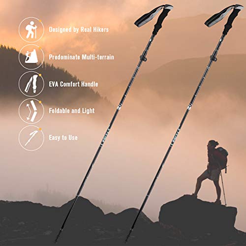 XYCING Trekking Poles Collapsible Hiking Poles, 2 Pack Adjustable Auminum Alloy Hike Walking Sticks Foldable Lightweight for Hiking Camping (Black)