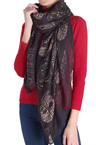 Humble Chic Sugar Skull Scarf - Long Oversized Lightweight Printed Shawl Wrap, Black, Lime Green, Blue, Ivory-White