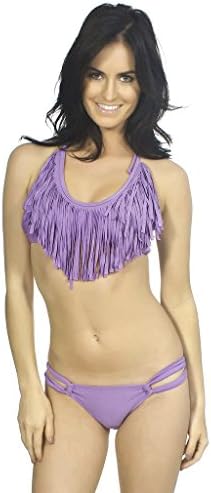 EPYA Sexy Women's Tassel Padded Fringe 2pcs Bathing suit Swimsuit Bikini, Purple
