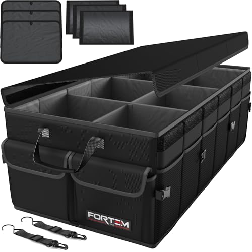 FORTEM Kofferraum Organizer Auto -Zusammenklappbarer Auto Organizer Kofferraum Mit Fächern- Kofferraumtasche Klett mit Rutschfestem Boden -Verstellbar