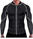 Ursexyly Men Exercise Sweat Hot Dress Shirt, Sauna Suit Neoprene Slimming Fitness Jacket Gym Wear for Core Muscle Training (Black Exercise Shirt, 2XL)