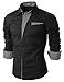 Doublju Mens Dress Shirt with Contrast Detail BLACK (US-M)