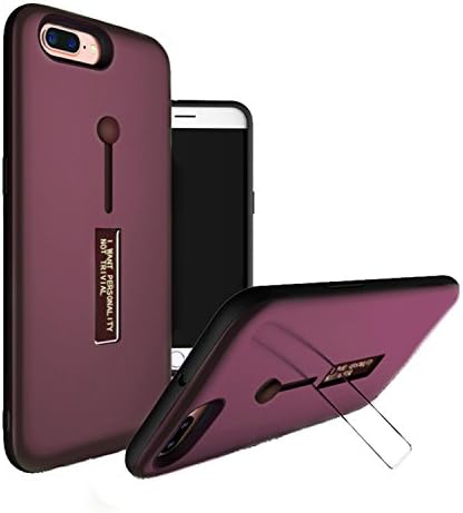  iPhone 7 plus &amp; iPhone 8 plus Case, YAZHAN Hand Loop Strap Ring Holder Multi- Layer Hybrid Protective Case with Metal Kickstand for iPhone 7/8 Plus(Red wine)