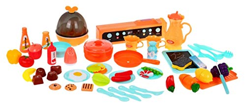 Ramiz Kinder Rollenspiel - Spielküche Kinderküche Spielset mit Spielzeug Lebensmittel, Zubehör, Wasserhahn mit Wasser-Pump-Funktion, Ton und Lichteffekte - 65 Teile – Bild 8
