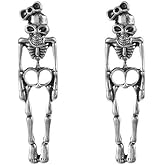 Halloween Skeleton Earrings for Women Skull Dangle Earrings Silver Skeleton Drop Earring Spooky Skull Stud Scary Halloween Party Accessories Jewelry