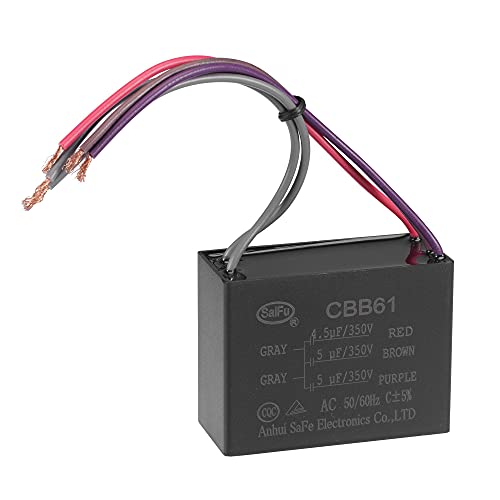 uxcell Ceiling Fan Capacitor CBB61 4.5/5/5uF 350V AC 5 Wires Metallized Polypropylene Film Capacitor 58x44x26mm for Electric Fan Pump Motor Generator: Industrial & Scientific