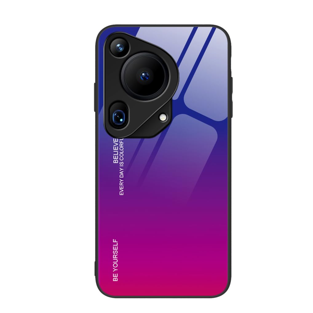 SEAHAI Case for HUAWEI Pura 70 Ultra, Ultra Thin Gradient Color Tempered Glass Hard Back & Soft Silicone TPU Bumper Hybrid Shockproof Cover, Colorful Purple