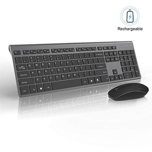 Wireless Keyboard and Mouse Combo-J JOYACCESS Portable Ergonomic Keyboard and Mouse with 500mAh Rechargeable Batteries,2.4GHz Stable Connection,Silent Mouse for Desktop and Laptop-Black+Space Gray