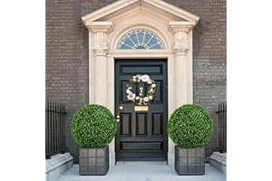 TITGGI 2 PCS 16.2 inch Artificial Plant Topiary Balls, 4 Layers Boxwood Balls, UV Resistant Artificial Topiary Ball with Butterfly Dragonfly Decoration and Ties for Garden, Indoor and Outdoor Decor…