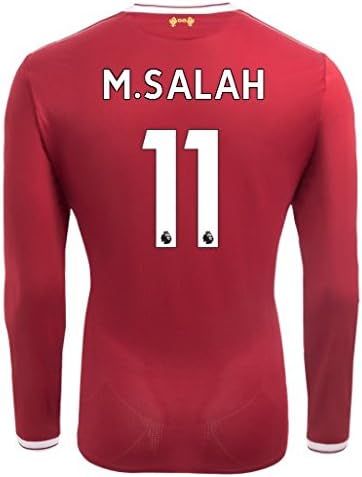 Aliceoffice Liverpool #11 Mohamed Salah Home Men Soccer Jersey Long Sleeve 2017-2018 Red Size M