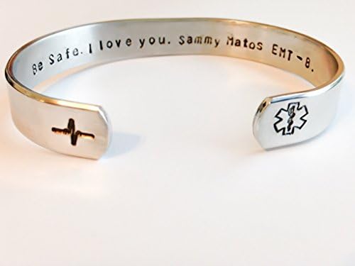 Personalized Hand Stamped Bracelet, Custom Silver Tone Metal Cuff, Inspirational Jewelry, Bible Verse, EMS, Heartbeat, Medical Symbol - Personalize with Your Words