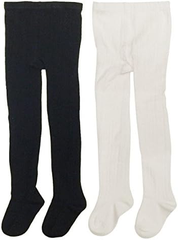 Ivior Style Little Girls/Girls Rib Knit Opaque Microfiber Tights II Black and white 2 Packs II made In USA (S 4-6)