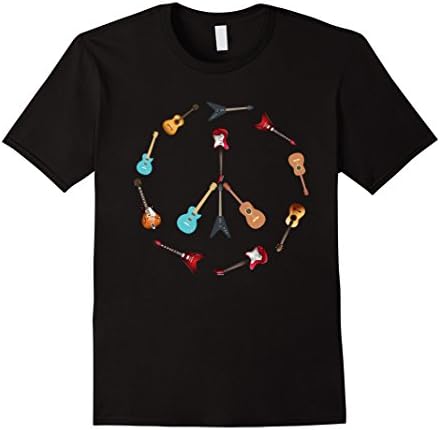 Mens Guitar lovers with Peace tshirt 01 Large Black
