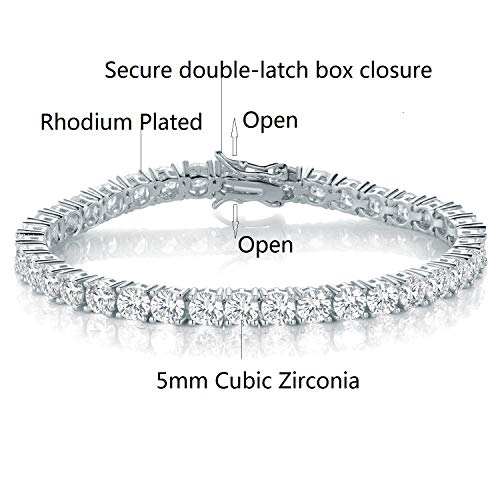 GMESME 18K White Gold Plated 5.0 Round Cubic Zirconia Classic Tennis Bracelet 7.5 Inch