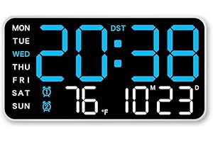 Large Digital Wall Clock Week Date Temperature Display Voice Control Table LED Alarm Clocks Brightness Adjustable 12/24H Cloc