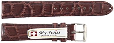 NP Watch Band Leather Watch Band Crocodile Pattern Width 18 mm. Dark Brown Color