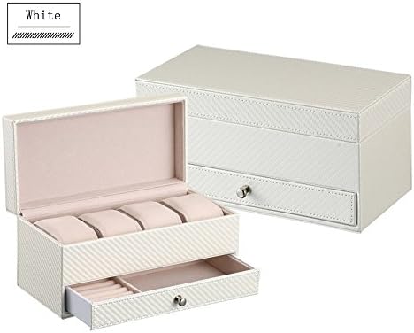 Yunan Double-Layer Watch Box 4 Slots Women's Men's Organizer Jewelry Display Case Textured Leather