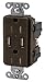 Bryant Electric USBB15 3.8 Amp High Power Dual USB Charger, 15 Amp 125 Volt Tamper Resistant Duplex Receptacle, Brown