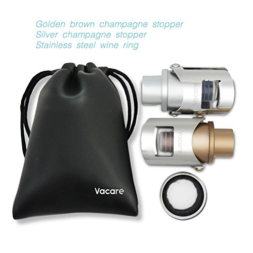 Champagne Stopper - Pumpable Champagne Saver with Date Markers to Increase Air Pressure and Seal Open Sparkling Wine Bottle 2 in 1 Champagne Cap - Sparkling Wine Saver 2pack by Vacare