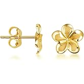 Satin Finish 14K Yellow Gold Hawaiian Plumeria Flower Stud Earrings