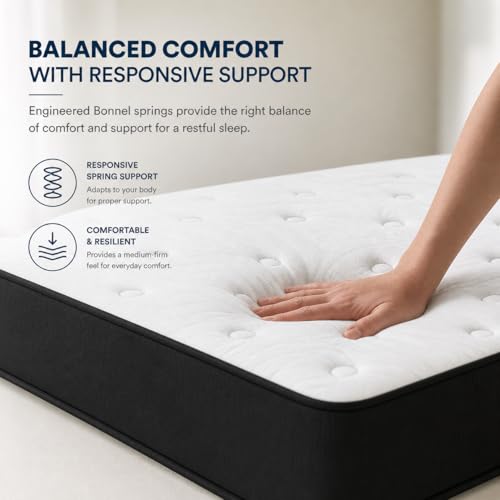 Vital Bonnel Spring Mattress | Orthopedic Support Bed Mattress with Breathable Quilted Top | Durable & Comfortable Mattress for Home Bedroom (Single - W 90 x L190 x H 22 cm)