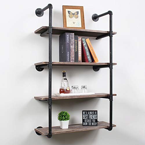 Industrial Pipe Floating Shelves,4 Tiers Wall Mount Bookshelf,30in