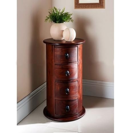 RjKart Rich Walnut Solid Wooden Dressers And Chests of Drawers For Bedroom Round Shape - 4 Drawers and Storage