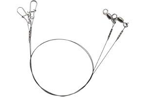 2 Pack Fishing Wire Leader Line, Titanium 7x7 Strand with Swivel Duo-Lock Snap, 30cm 14kg & 35cm 18kg Strength for Predatory 