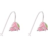 DEYOUM Tulip Flower Earrings for Women 925 Sterling Silver Cute Pink Floral Tulip Flower Dangle Earrings Party Summer Spring Holiday Statement Jewelry Gifts