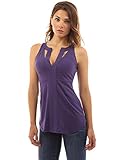 PattyBoutik Women's Notch Neck Curve Hem Tank Blouse (Dark Indigo M)