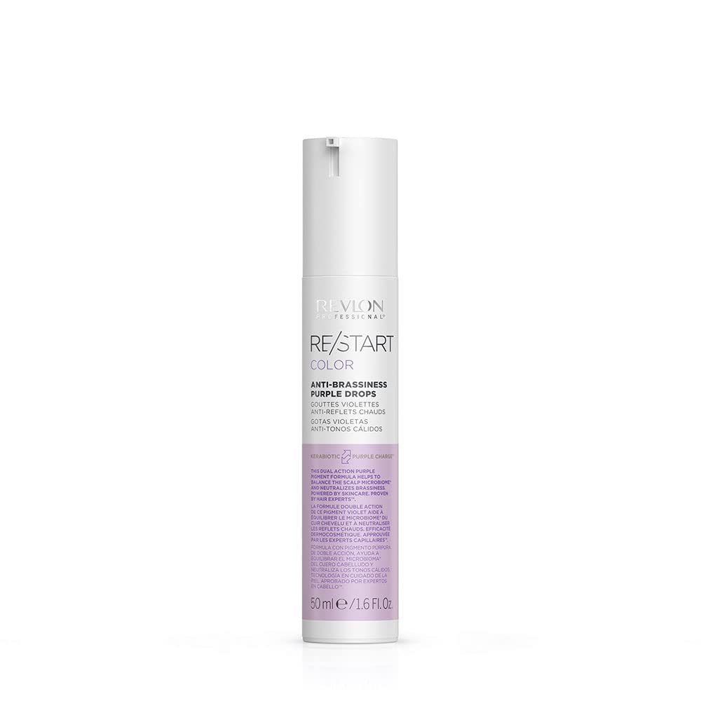 REVLON PROFESSIONAL RE/START Colour Anti-Brassiness Purple Drops, 50 ml, Anti-Yellow Beauty Drops, for Neutralizing Unwanted Yellow & Orange Shades in Hair Colour, for Tinted Blonde